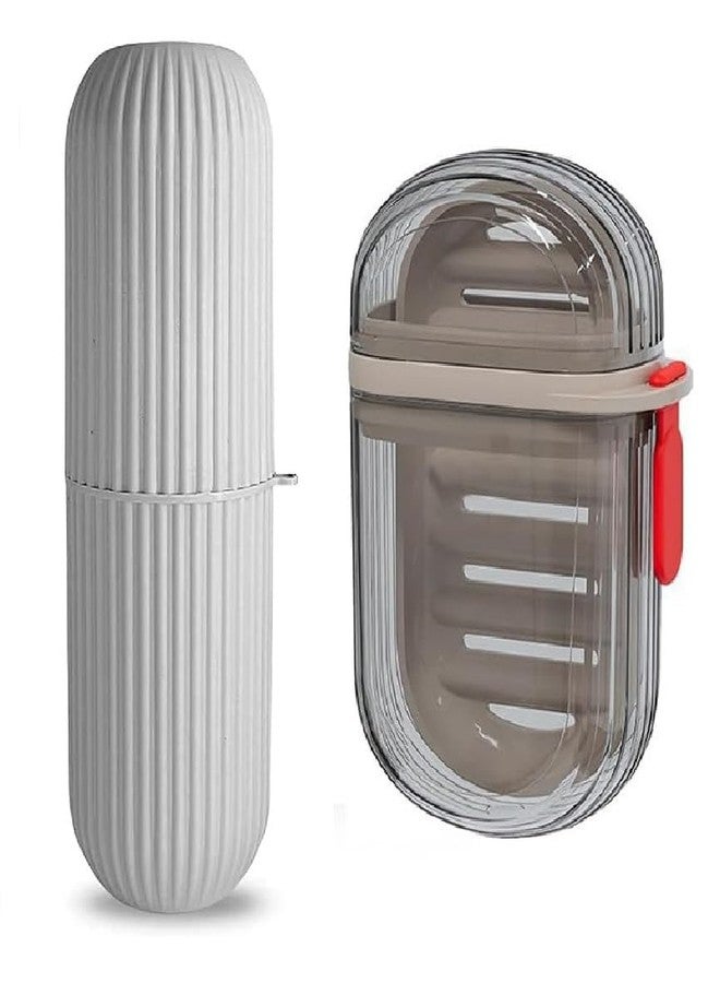 Xpandio 2 Pcs Grey Travel Soap Case & Toothbrush Holder with Handle, Waterproof, Leakproof, Transparent, Polypropylene (PP) Material, Ideal for Bathroom, Camping, Travel - Image 1